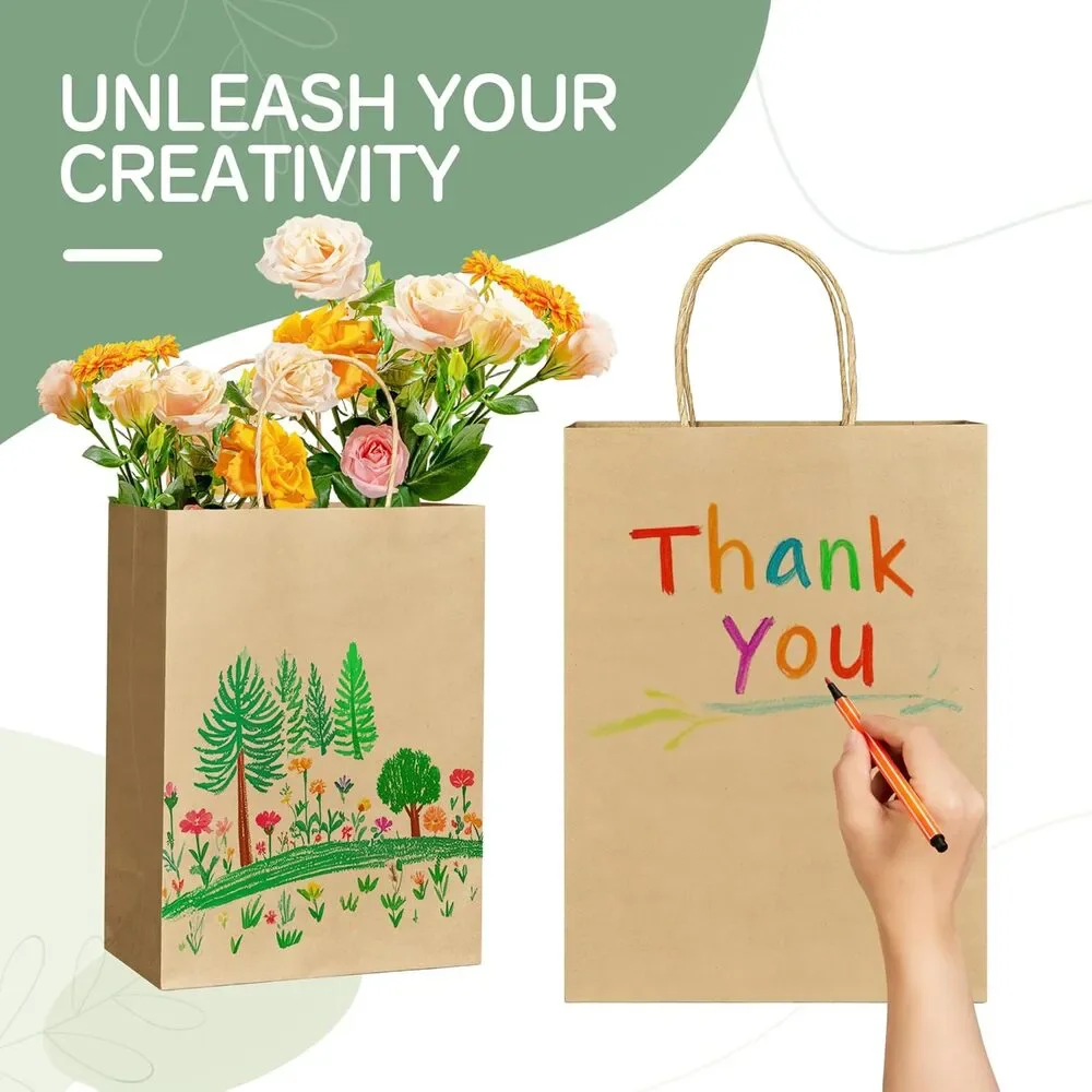 100 Pcs Gift Brown Paper Bags with Handles Bulk 8x4.5x10.8 Inch Medium Kraft